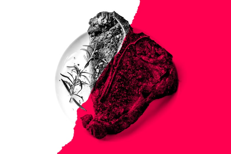 A steak on a plate.